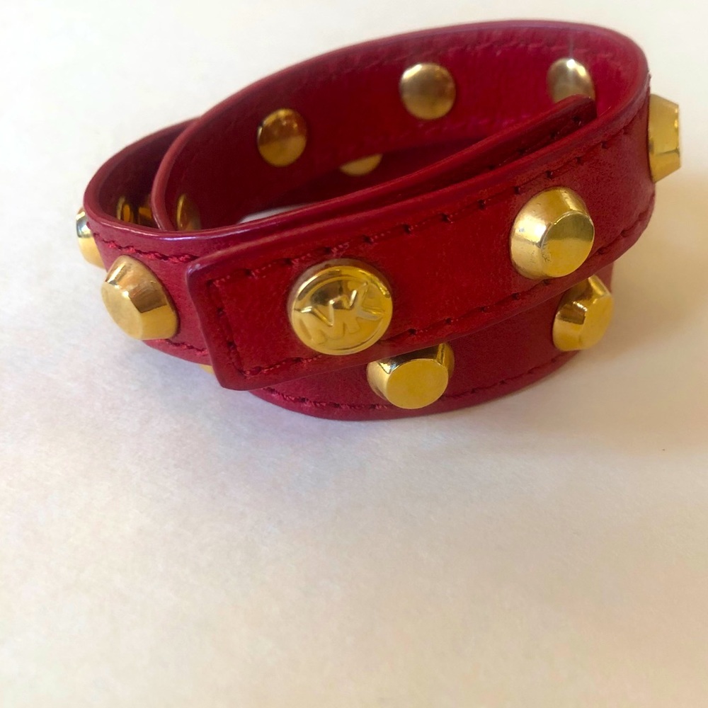 Michael Kors Red leather stud wrap bracelet